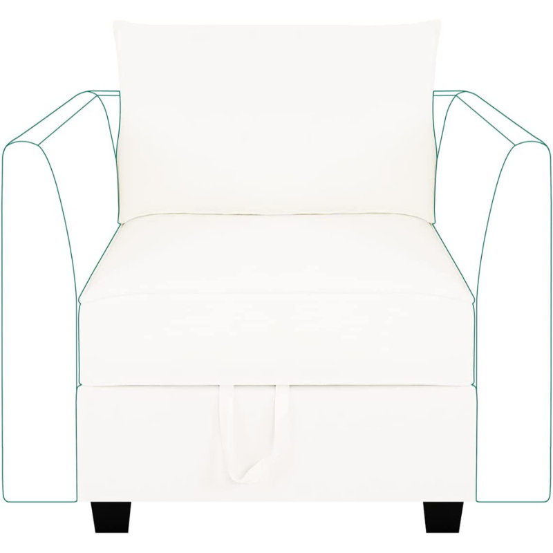 Borgar Middle Module with Storage Accent Armless Chair for Modular Sofa Customizable Sectional Sofa, White Linen