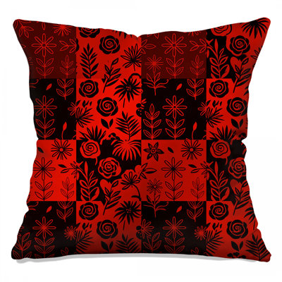 Coussins décoratifs rouges et noirs à motif floral