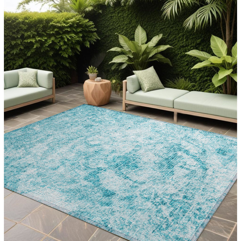 Tapis extérieur lavable antidérapant 9 pi x 12 pi bleu sarcelle