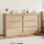 Commode 6 tiroirs en chêne naturel, commode de 46 po de largeur pour la chambre à coucher, le salon, la chambre de bébé et le vestibule-554188464