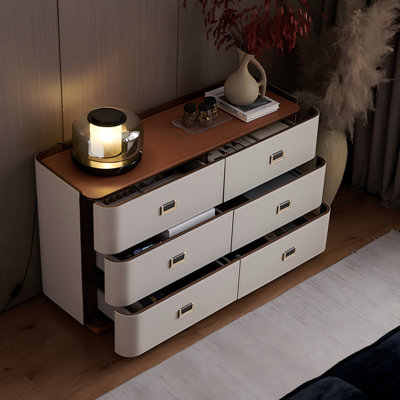 47.24"Modern Brown Saddle Leather Upholstered 6-Drawer Dresser
