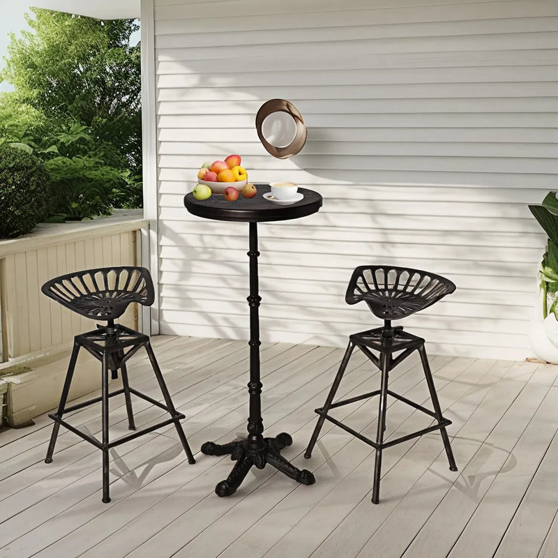 ENSEMBLE DE 3, ensemble de bar de véranda pour patio, balcon, ensemble bistro et tabourets de hauteur bistro, hauteur de 43,3 po et 2 tabourets en fonte, hauteur réglable de 27,5 à 33,4 po, plateau de table 19,68 po