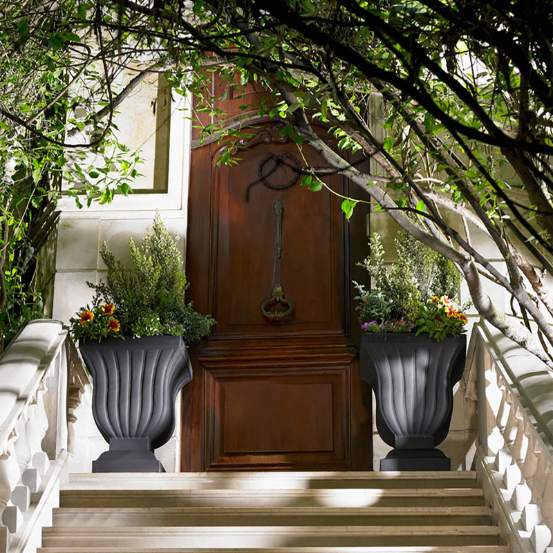 Leyla 28" Tall Black Plastic Urn Planter