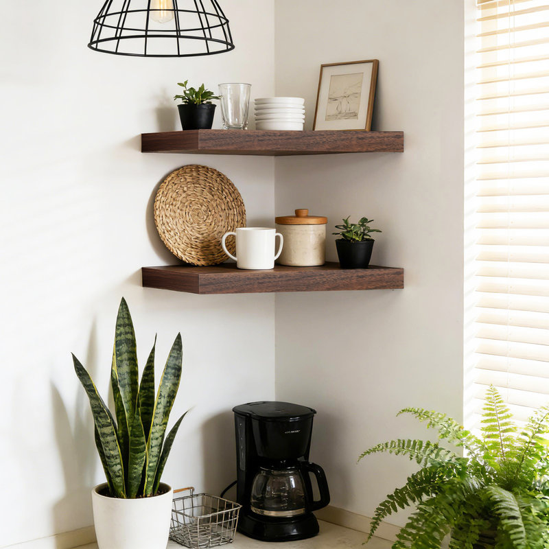 2 Pieces Floating Shelves, Wall Shelf Display Shelves for Living Room/Bedroom/Bathroom/Kitchen, Walnut