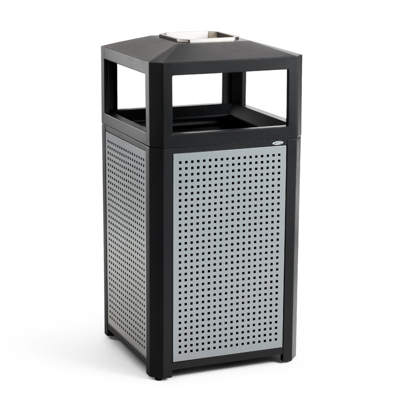 SAFCO Evos Series Steel Trash Can w/ Ashtray, 15 Gallon & 38 Gallon, 38
