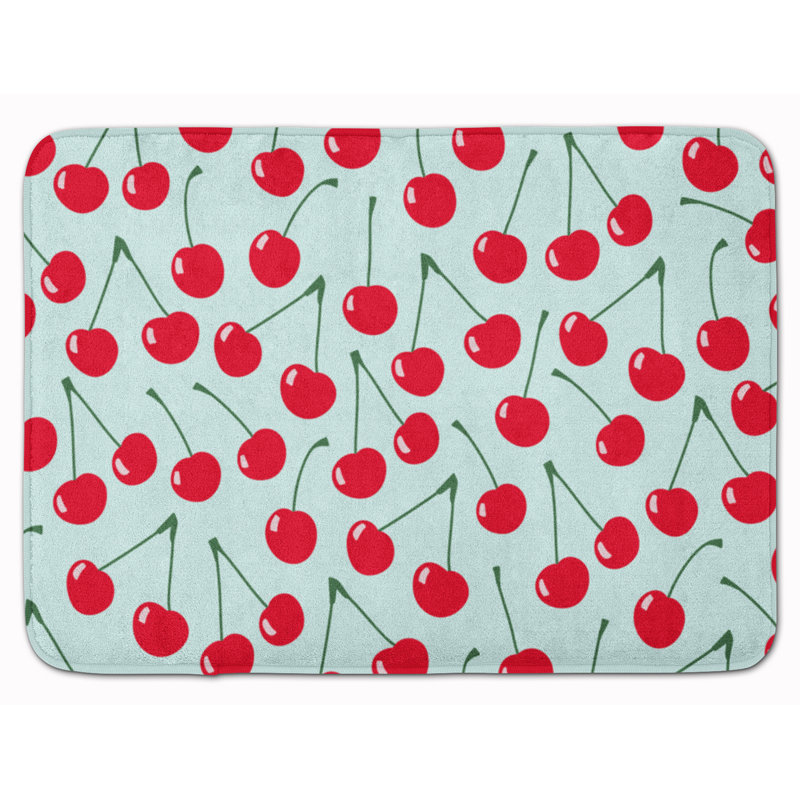 Tapis antidérapant pour salle de bain Cherries, Bleu