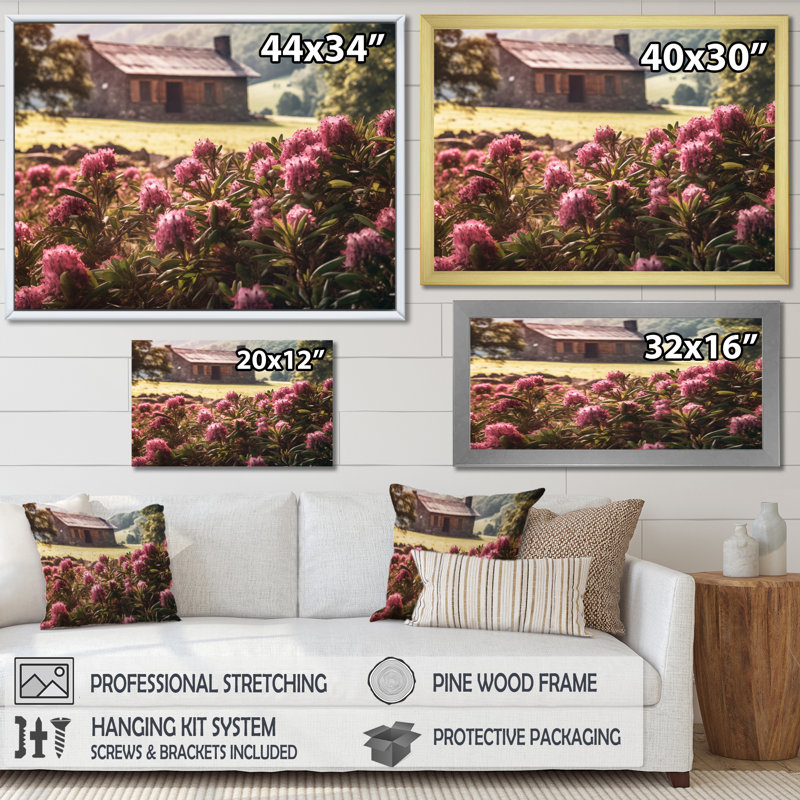 «Rhododendron Blooms At Farm I», reproduction sur toile, H 24 po x l 32 po, Cadre flottant doré