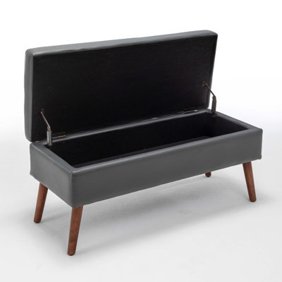 Banc de rangement avec banc de rangement pour la chambre à coucher Banc de bout de lit Banc de pied de lit Banc d'entrée avec repose-pieds Banc de rangement en cuir gris foncé de l 43,3 po x 17,7 po