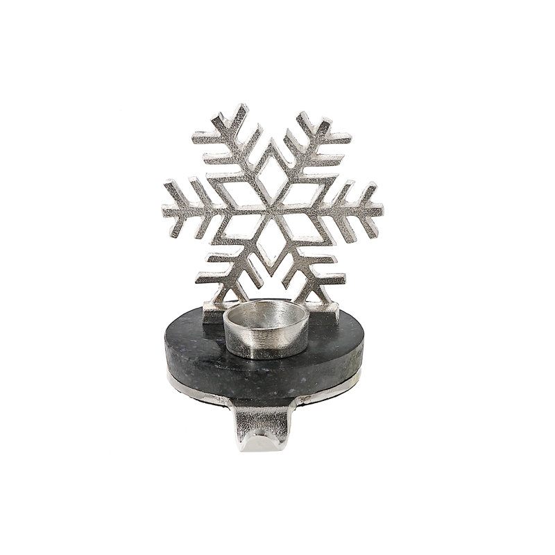 Christmas Snowflake with Tealight Stocking Holder, Silver/Black