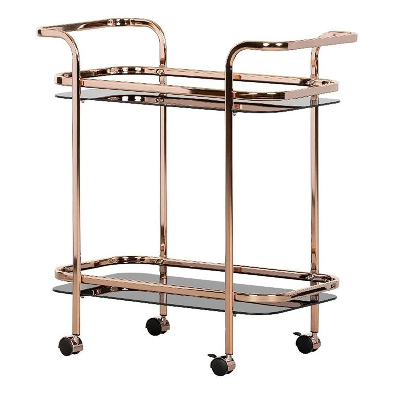 Chariot-bar en verre, P 13,75 po x l 27 po x H 29 po, Noir, Or rose