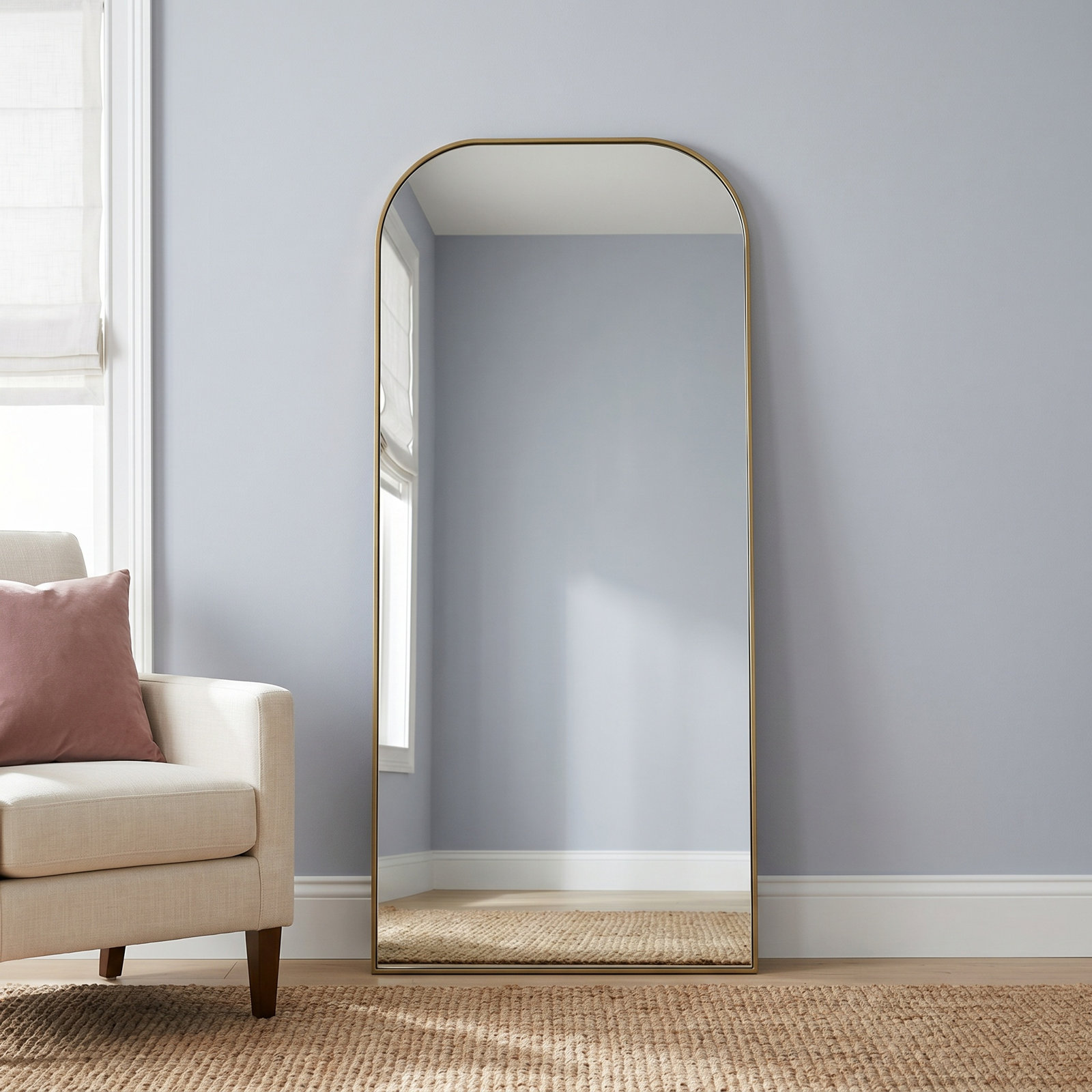 Sabine Metal Arch Floor Mirror, 76" x 32", Brass