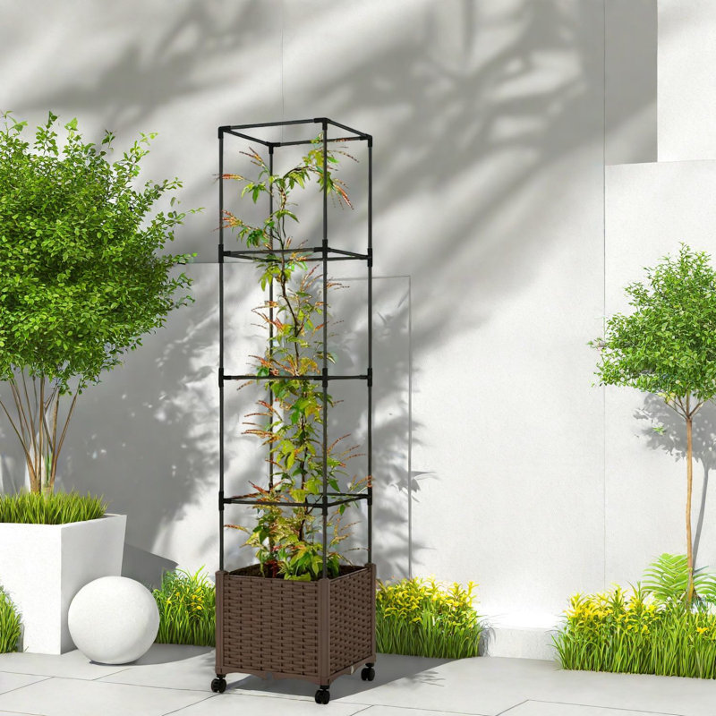 Jardinières mobiles multifonctionnelles avec treillis réglable, matériau PP durable, idéal pour les espaces compacts