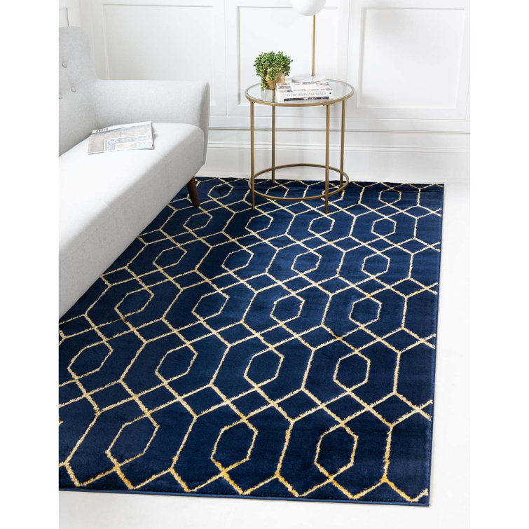 Glam Navy Blue Gold Area Rug