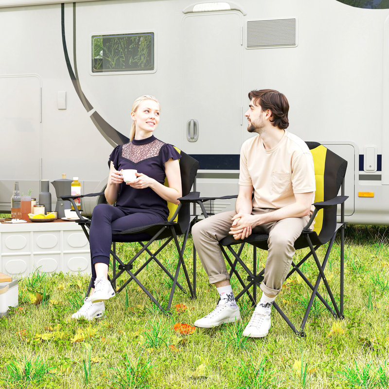 Ensemble de 2 chaises de camping pliantes, chaises de camping rembourrées, jaune