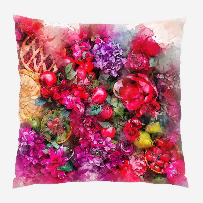 Coussin décoratif fleurs Echavarria, Microsuède, Intérieur