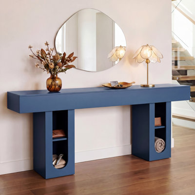 Console 71 po, prise, tablettes de rangement, panneau de fibres à densité moyenne pour le couloir - bleu