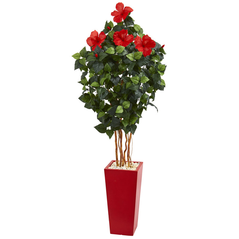 Arbre de hibiscus artificiel 46" en pot de fleurs