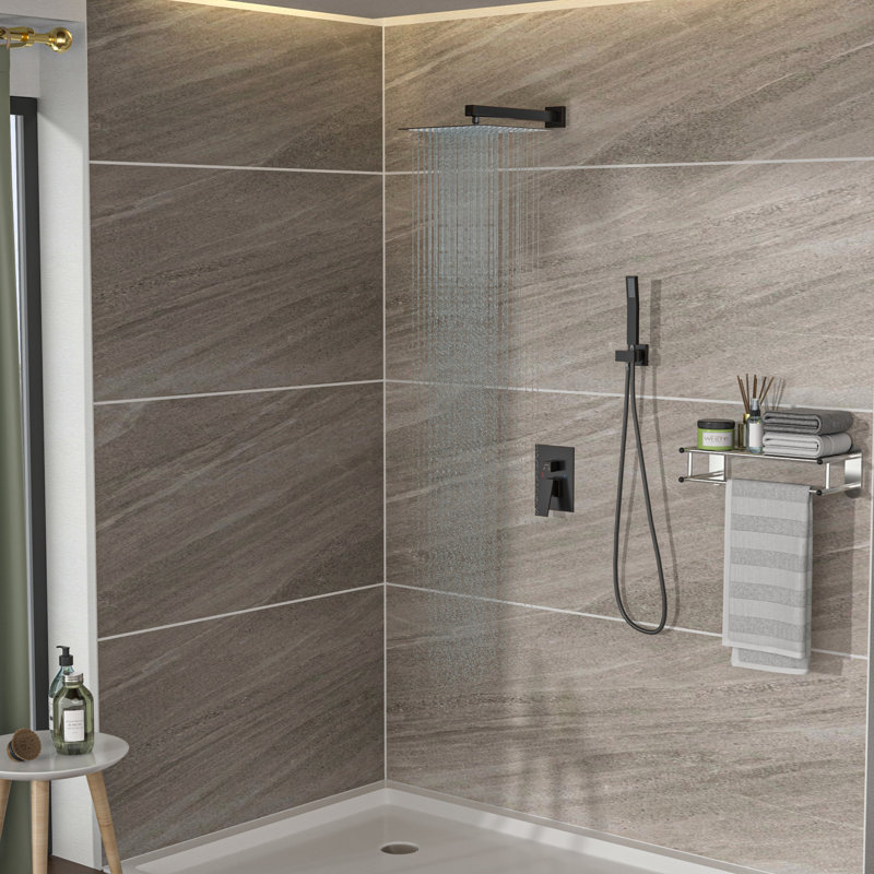 Wall Mounted Dual Shower - 12 Inch, Matte Black, Rainfall Type Black With Heads Inch Square,, Matte Black
