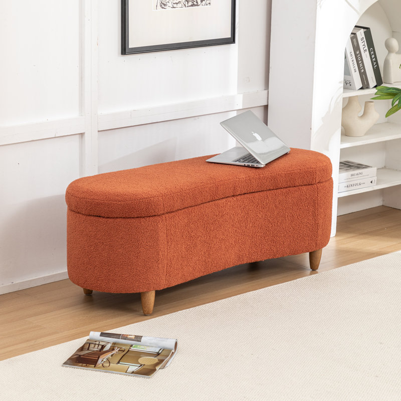 Banc de rangement rembourré à couvercle rabattable pour l'extrémité du lit, Orange