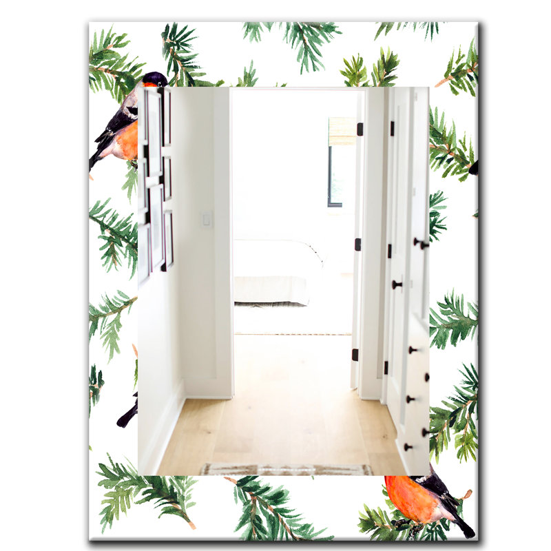 Miroir mural à branches d’oiseaux sur pin, H 24 po x l 32 po