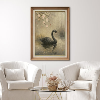 Premium Framed Artwork - Vintage Swan Print for Living Room Decor - 26"x36"