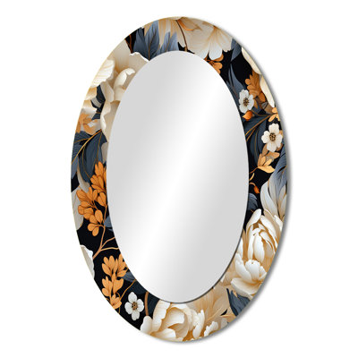 Magnificent Magnolia Blooms - Floral Oval Decorative Mirror On Metal