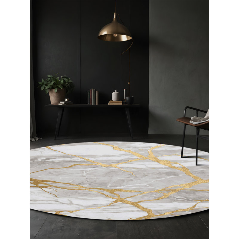 Tapis gris lavable à la machine, Rond 5 pi