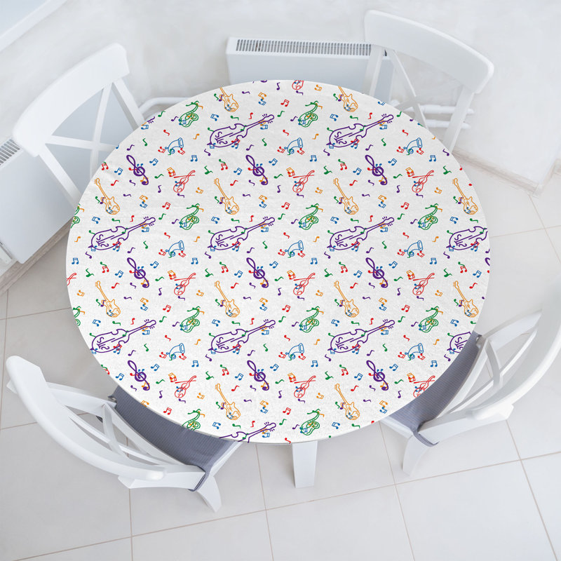 Ambesonne Saxophone Fitted Round Tablecloth Multicolor, 51.97" Round