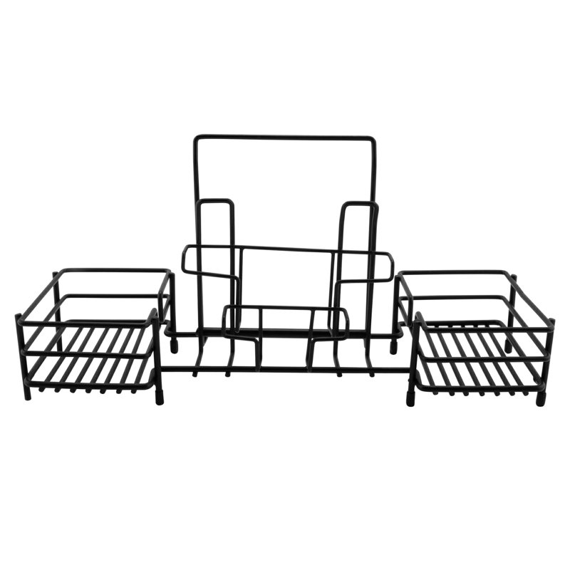 Organisateur de plateau de table et de condiments en métal à 3 compartiments avec support de menu, 15 po x 4,5 po