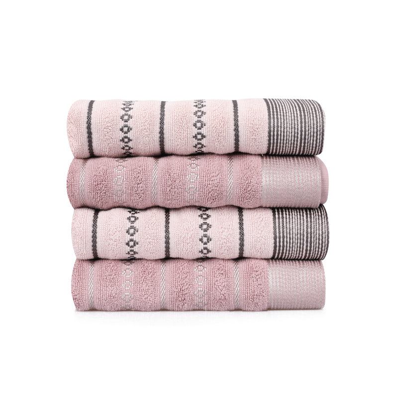 Ensemble de débarbouillette 4 pièces en coton turque, Rose / gris / brun