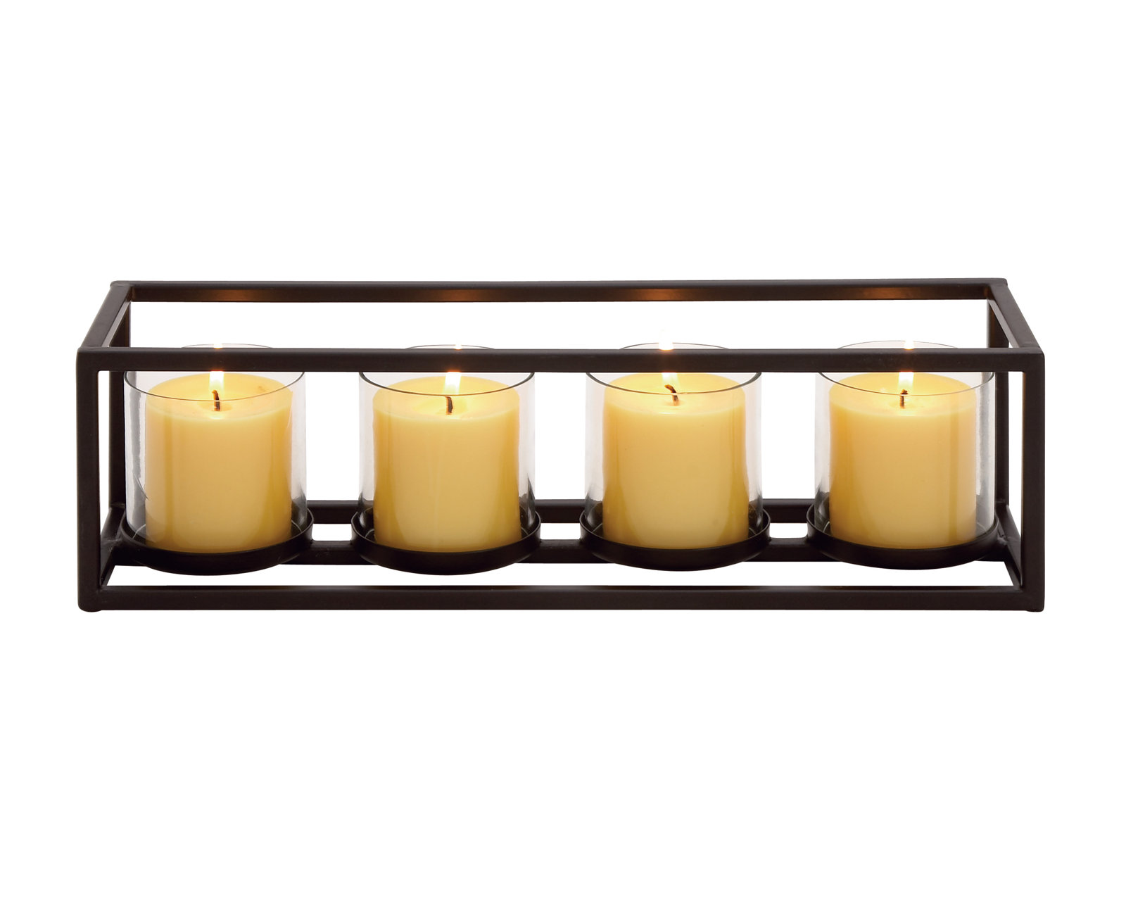 Metal 4 Glass Sleeve Candelabra, 5" H x 18" W x 5" D, 4
