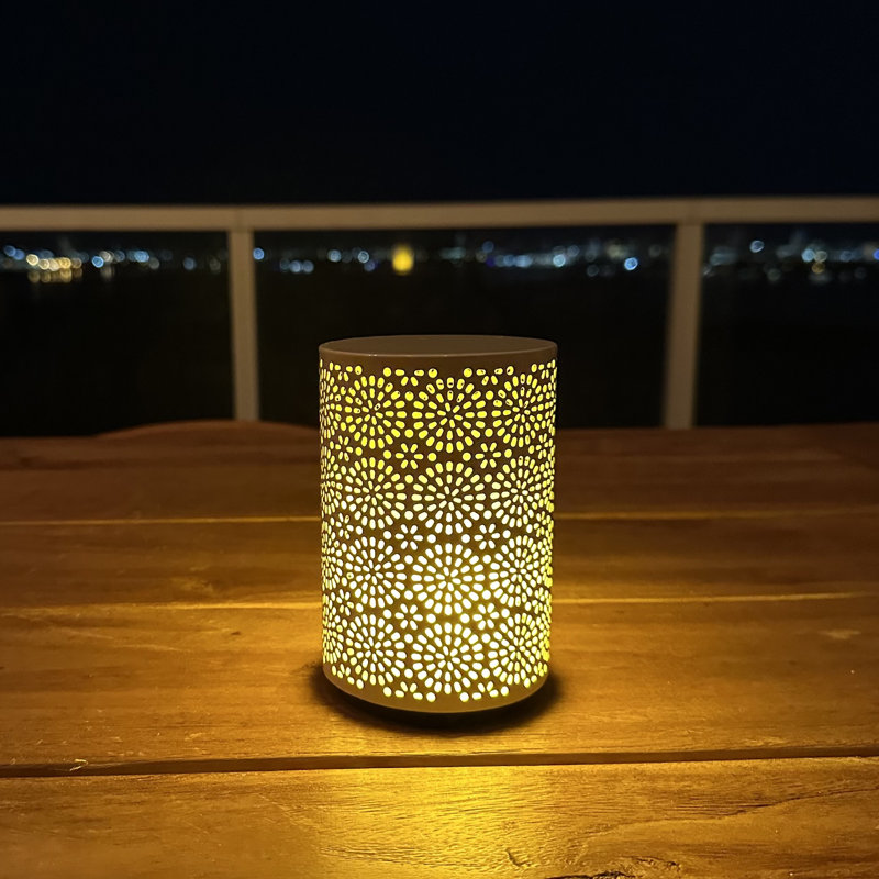 5'' Battery Powered Integrated LED Color Changing Outdoor Table Lamp, White Shiny