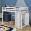 Lit mezzanine double en bois avec garde-robe intégré, tablettes et éclairage DEL-1688343216