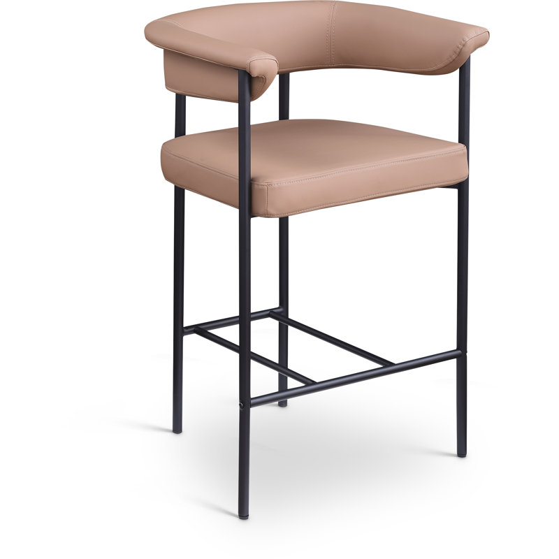 Tabouret de comptoir Malin, Cuir brun clair végétalien