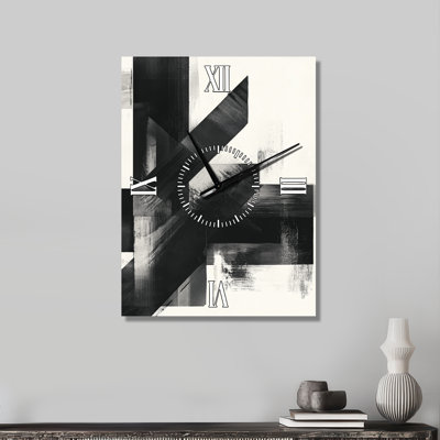 Geometry Monochrome Angles I - Black Geometric Large Wall Clock