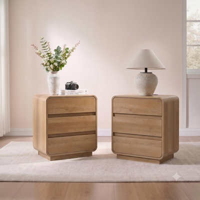 Ensemble de 2 tables de chevet modernes avec station de charge, table de chevet en bois avec 3 tiroirs, tables de chevet pour la chambre à coucher