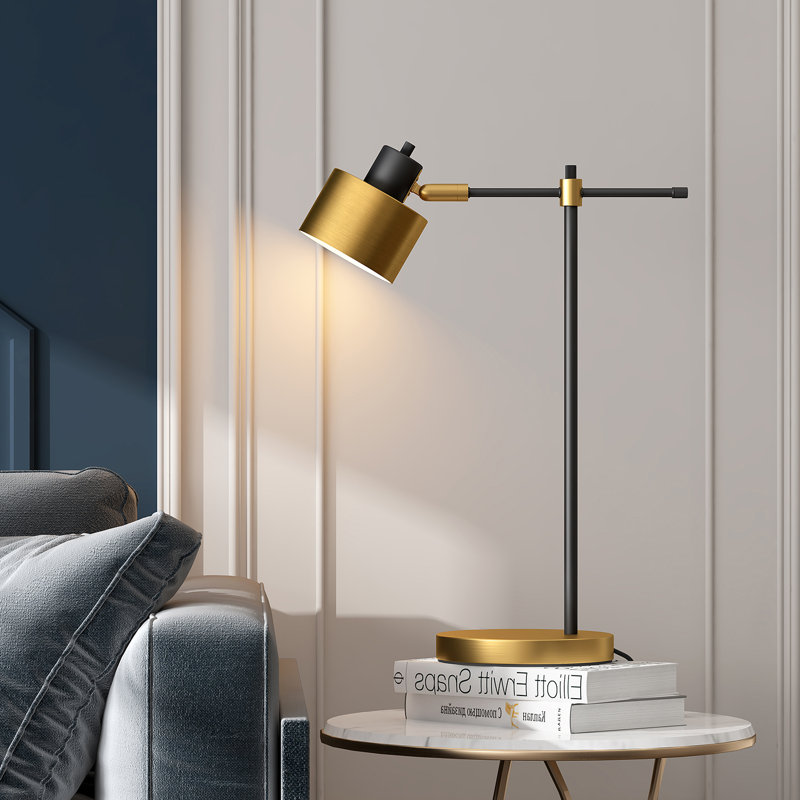22.2 "metal gold reading desk lamp with matte black finish, featuring Nordic, modern, and minimalist design