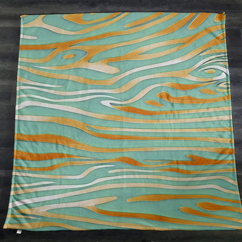 Throw Blanket, 68" W x 80" L, Striped/Abstract, Blue/Orange