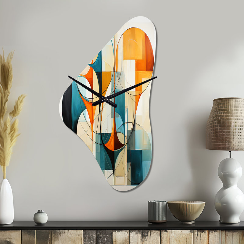 Horloge murale asymétrique en métal orange et orange Mid Century, Moyenne
