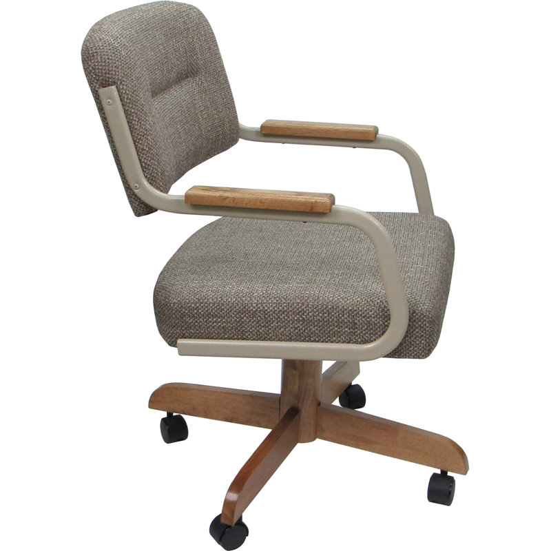 Beige Moca Checkered Upholstered Swivel Arm Chair