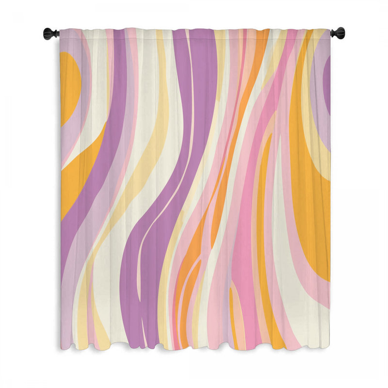 Wave Window Curtains, Abstract Blockout & Sheer Curtains - 1 Panel, 50" W x 96" L