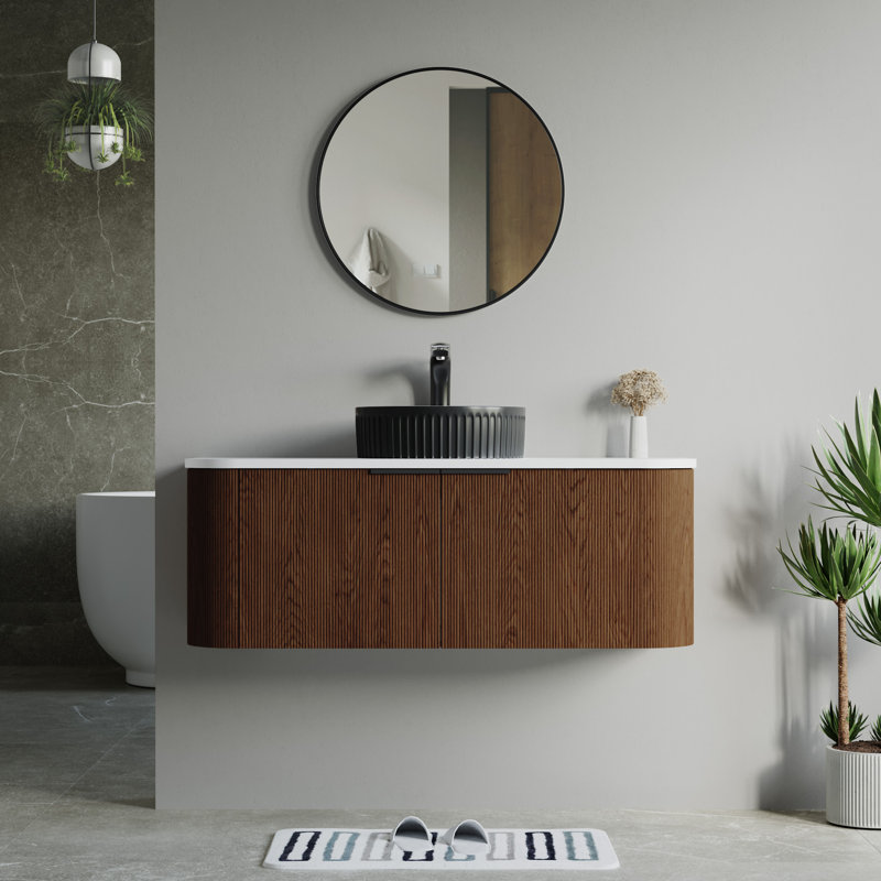 Vireo 46" Single Bathroom Vanity with Marble Top, Black, Walnut