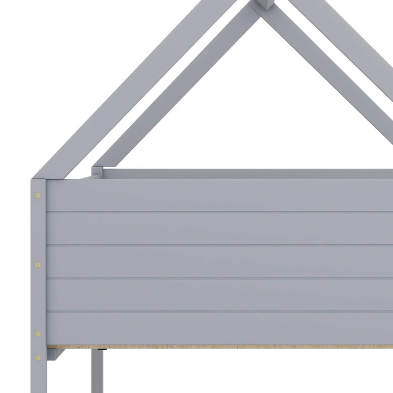 Lit superposé simple au-dessus d'un lit simple en bois d'hévéa - Tête de lit, pied de lit, garde-corps et échelle, Gris clair