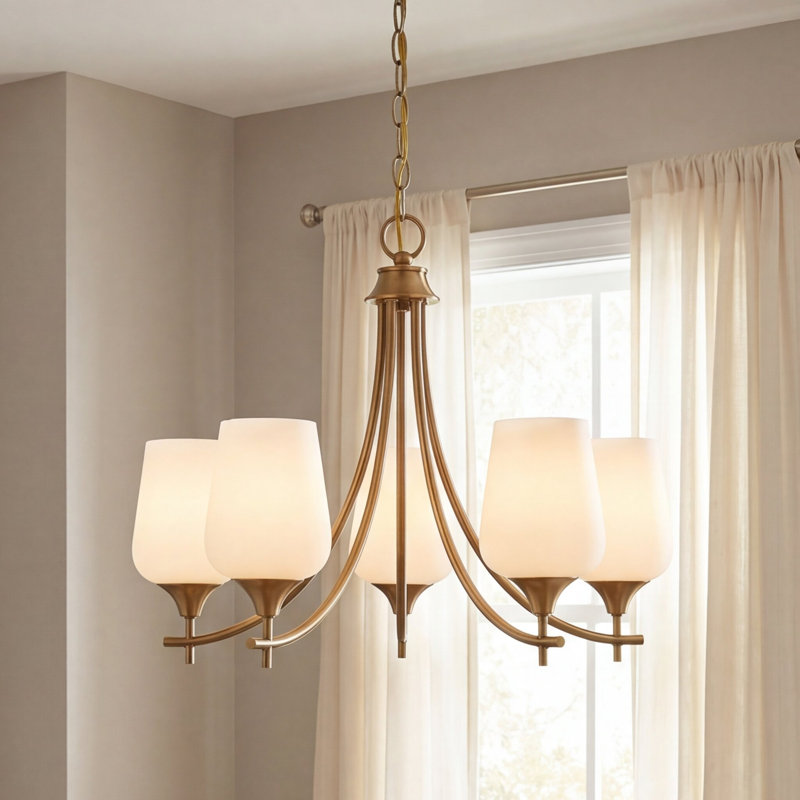 Lustre 5 lumières Breena, Blanc, Laiton chaleureux