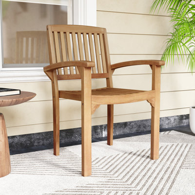 1 Pcs Outdoor Patio Chair Teak Wood Armchair With Slatted Seat & Curved Seat by George Oliver