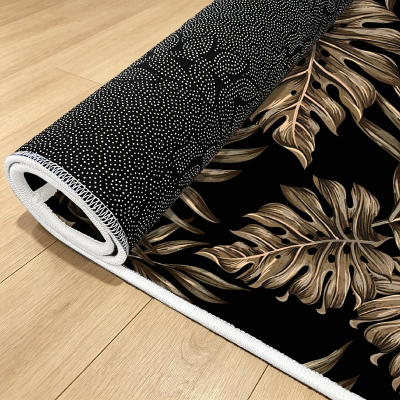 Tapis doré lavable à la machine à motif de feuilles d'or
