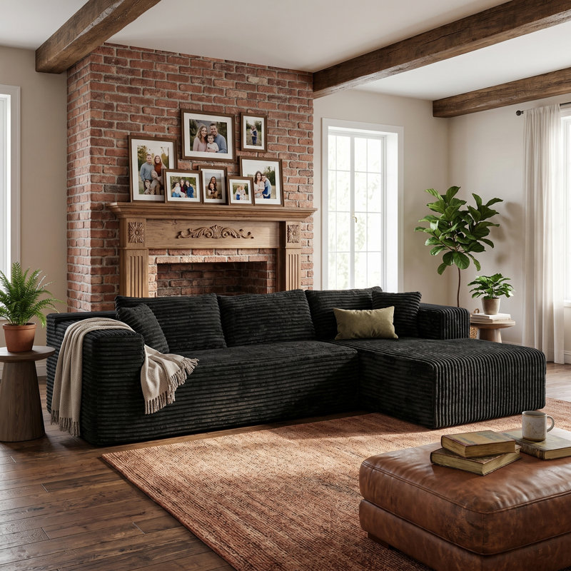Linen Fabric Sectional Sofa Self-Expanding Instant Setup, 3-Seat L-Shaped Couch With Chaise For Living Room, Beige/Black/Gray