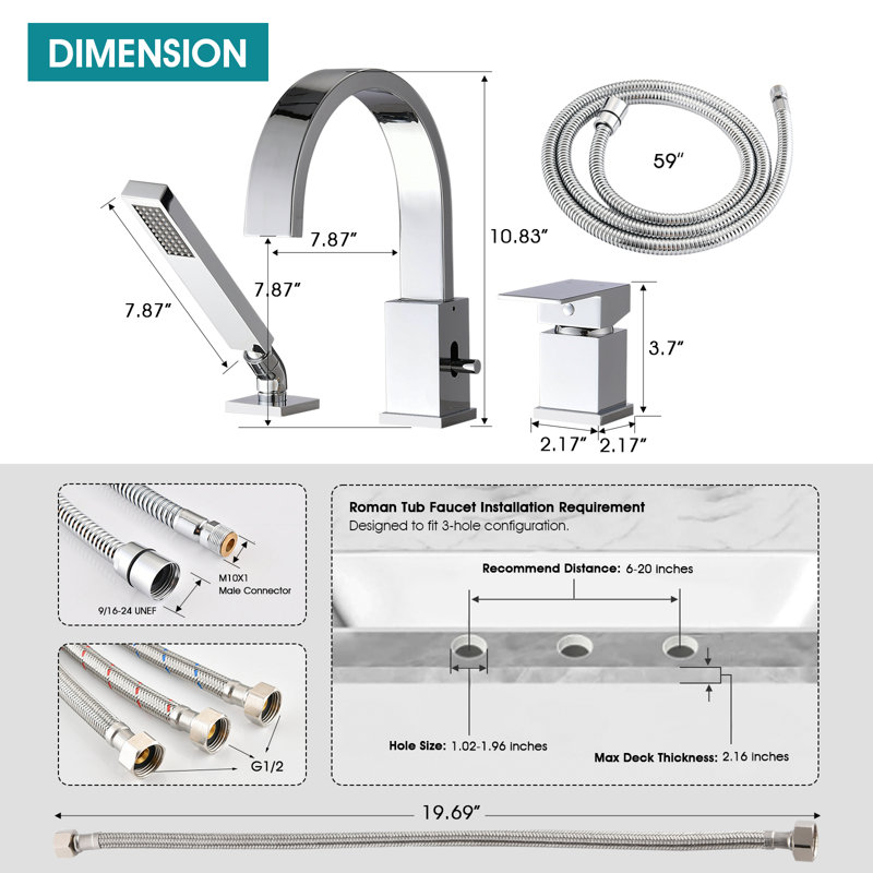 Roman Tub Faucet Set With Rough-in Valve, Chrome