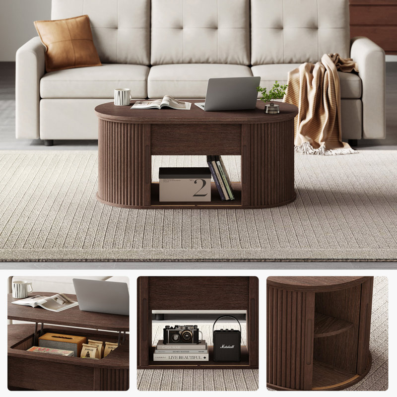Lift Top Coffee Table With Storage, Dark Brown Wood