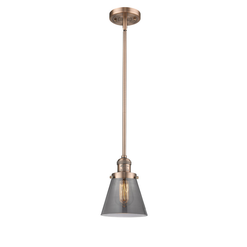 Luminaire suspendu conique à 1 lumière Milardo, H 10 pi x l 8 po x P 8 po, Fumée, Cuivre antique